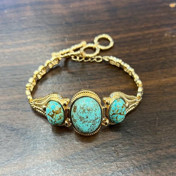 Paul Deasy Gem Gold-Plated Oval Turquoise Bracelet Fits 7" - 8" [Lot of 5] - Picture 4 of 4